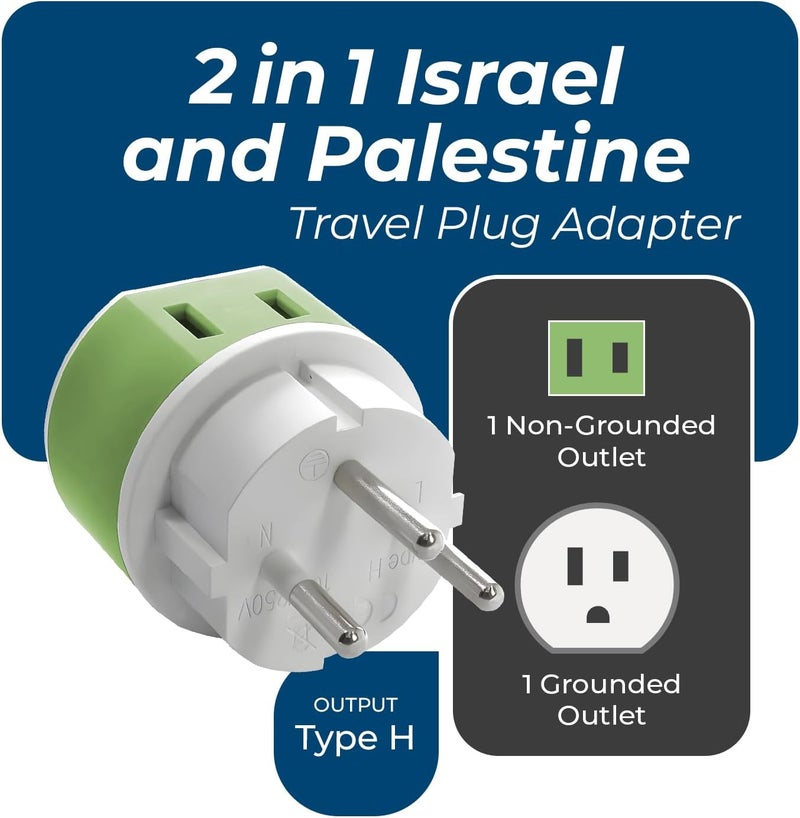 OREI Israel, Palestine Power Plug Adapter with 2 USA Inputs - Travel 3 Pack - Type H (US-14) Safe Grounded Use with Cell Phones, Laptop, Camera Chargers, CPAP, and More - Image 4